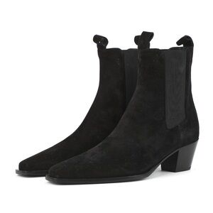 Toteme Black Suede Ankle Boots Mid Heel Square Toe Size 37 EU